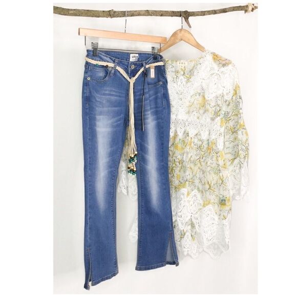 stone Washed Cropped 5 Pocket Stretch Kick Flare Jean - Picture 8 of 10